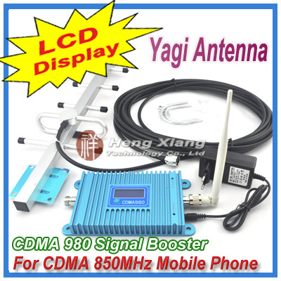 LCD Display !!! CDMA 850Mhz Mobile Phone CDMA 980 Signal Booster , CDMA Signal Repeater + 9 dBi 5 units Yagi Antenna + 10M Cable