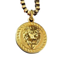 Fashion Personality Round Card Sweater Chain Metal Lion Head Necklace Men Jewelry