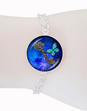 Handmade galaxy butterfly bracelet steampunk photo key charms bracelet silver chain animal bangles for women pulseras mujer gift