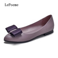 Bowtie Pointed Toe Sheepskin Women Spring Autumn Sheepskin Loafers Flats Shallow Mouth Oxfords Loafers Genuine Leather