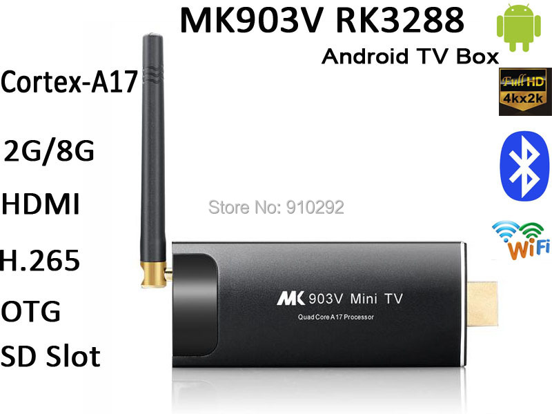 3pcs MK903V RK3288 Cortex-A17 Quad Core Smart Android TV Box Stick 2G/8G XBMC HDMI 4K*2K H.265 WIFI Bluetooth OTG Mini PC Stick
