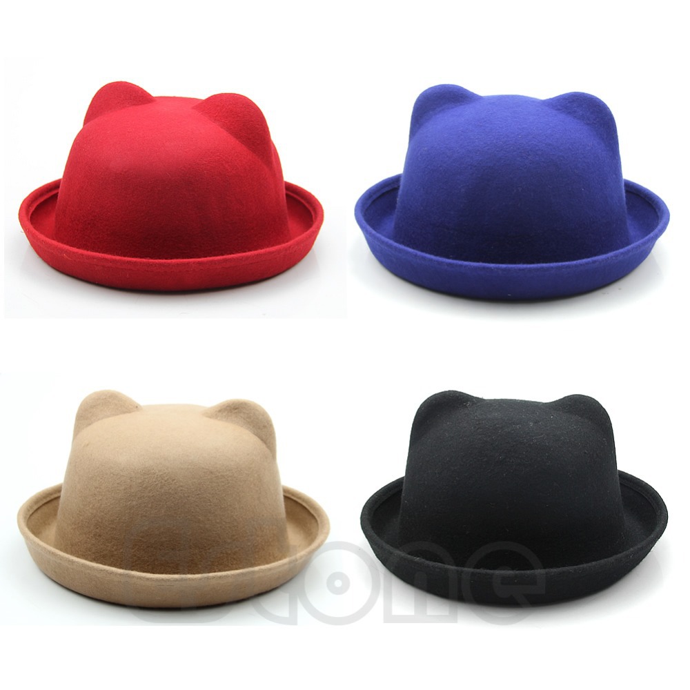 Free Shipping New Unisex Wool Parent Child Fedora Bowler Hats Derby Cat Ear Cap