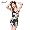 2016 Summer Harajuku Elegant Playsuit Romper for Women Sleeveless Floral Printed Chiffon Overalls Rompers Womens Playsuit