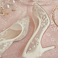Beautiful High Heel Wedding Shoes Lace Rhinestone Spring Bridal Dress Shoes Sexy Hollow Transparent Prom Formal