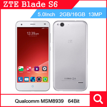 Original ZTE Blade S6 4G LTE Smartphone 5.0 Inch MSM8939 64Bit Octa Core Android 5.0 1.5GHz 2GB RAM 16GB ROM 13MP Camera