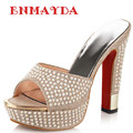 ENMAYDA Women Fashion High Heels Slippers Shoes Women Golden White Shoes Sexy Peep Toe Summer Sandals