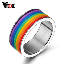 Vnox jewelry 2015 hot Rainbow silicone around gay rings stainless steel ring for men and women