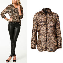 HOT Ladies Sexy Women Cloth Leopard Print Summer Clothes Fashion Casual Cool Long Sleeve Button Down Chiffon Blouse Shirt Tops