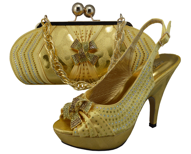 CD75-4!gold!Free shipping with good price! Italian style ladies high heel shoes with matching hand bag set!