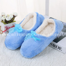 Exclusive Cheap Wholesale New Women s Bow Cotton Slippers Warm Plush Indoor Shoes Non slip Soft