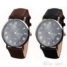 Men s Roman Numerals Faux Leather Band Quartz Analog Business Wrist Watch 2MZH