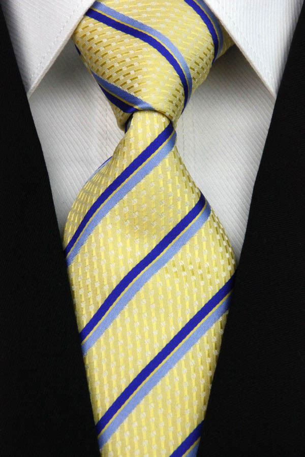 NT0183 Yellow Blue Stripe Fashion Smooth Jacquard Woven Silk Polyester Mans Classic Business Wedding Party Tie