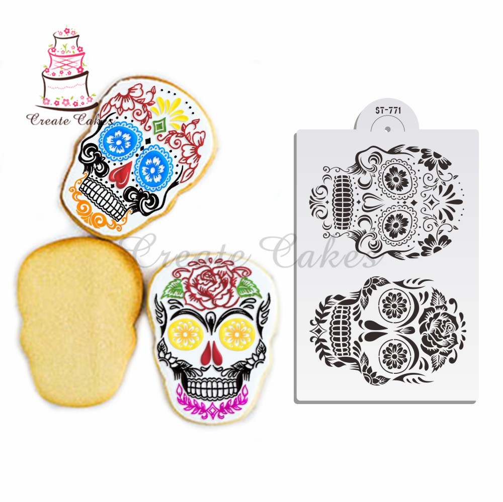 2018 skull design stencil fondant cake plastic stencil for cupcake