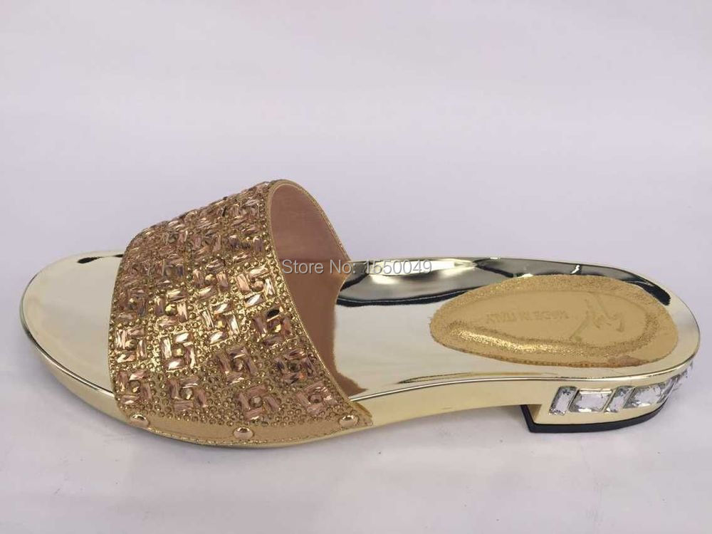 Фотография High class African PU leather shoes Italian design golden high heel slippers for lady YK-606 size 37-43