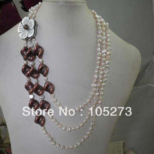 Здесь можно купить  New Arriver Natural Pearl Jewelry Unique 3offers Genuine White Pearl Brown Shell Necklace 6-20mm 18-20