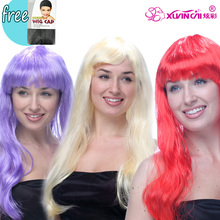 Freeshipping Multicolour roll bangs long straight hair wig Christmas color wigs