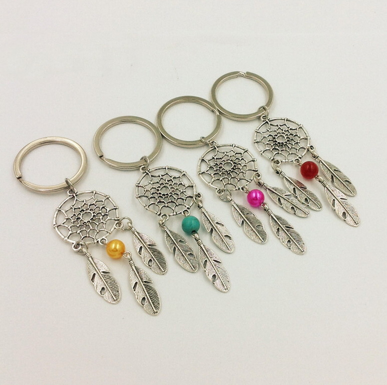 Dreamcatcher&Feather Beads Fashion Tibetan silver Charm Keychain Gifts