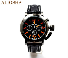 Aliosha V6 Reloj Super Speed Piloto Aviador blanco y naranja Reloj ocasional de cuero de marcas de la hora deportes cuarzo Reloj de pulsera para hombre