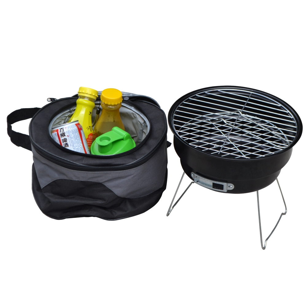 BBQ Grill Stainless Steel Outdoor Household Couple Barbecue Brazier Charcoal Portable Mini BBQ Grill With Shoulder Cooler Bags