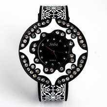 Big dial Casual Watch Women Dress rhinestone Watch Quartz Silicone watches black Wristwatch Sports watch