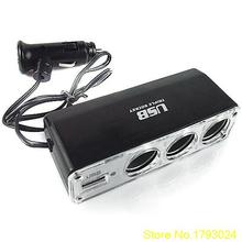2015 Hot 12V 3 Way Car Cigarette Lighter Power Spliter Sockets USB DC Adapter Charger