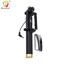 Hot Sale!Extendable Handheld Cable Monopod Selfie Stick with Rearview Mirror for IOS Android smart phone