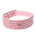 Adjustable Dog Cat Puppy Pet PU Leather Collar With 3 Row Bling Crystal Rhinestone Neck Strap