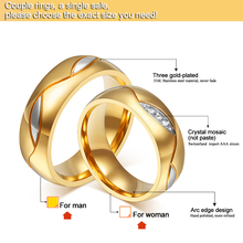 Vnox Jewelry Fashion Men and Women Wedding Rings 18K Gold Plated Rings Stainless Steel Couple Wedding