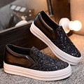 Europe Latest styles Female thick bottom sequins Shoes Purple black gold casual Loafers Flats obuv ayakkab