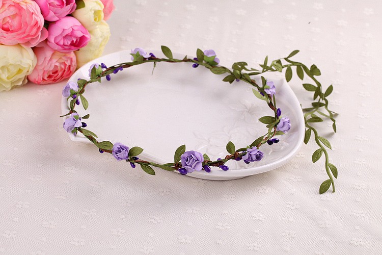 Bridal wreath headdress Plum hair ring Wedding decoration Hair accessories Flower headband Rose petals Flower crown Scrunchy (9)