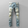 Italian Brand Light Blue Skinny Ripped Jeans For Men Straight Leg Biker Jeans Mens Distressed Jeans