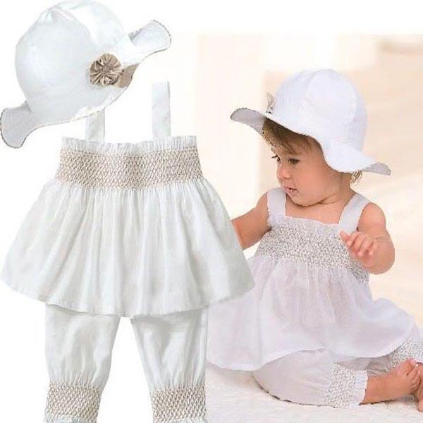 0 3 Years Toddler Baby Kids Ruffled Outfit 3 Pcs Girl Top Pants Hat Set Dress