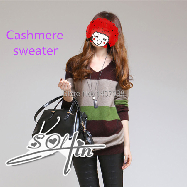 The new European and American women s pure cashmere sweater and long striped sweater shirt autumn