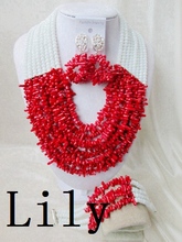 Luxury Bridal African Nigerian Coral Beads Jewelry suit Perfect Wedding women Necklace/Earrings/Bracelet Free Shipping C-711