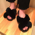 2017 New Arrival Women s Winter Shoes Genuine Leather Rex Rabbit Real Home Slippers Platform Fur