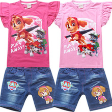 2016 Girls clothes Set Puppy Dogs Kids clothes set T Shirts + short sleeve Tshirts kids sport suit children clothing set