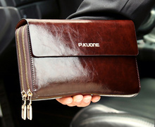 2016 Luxury Shining Oil Wax Cowhide Men Clutch Bag Long Genuine Leather handbags men wallets Double Layer Business Clutch bags