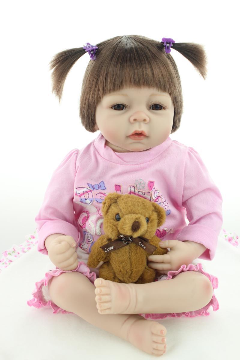 22'' Reborn Baby dolls full handmade Brown eyes silicone vinyl newborn baby doll baby toys soft girls gift