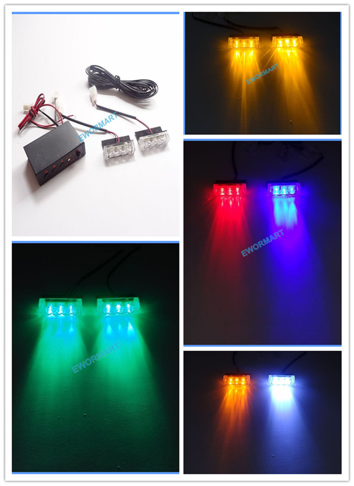 Red Blue Amber White Green 2x3 Led Strobe Flash Warning Ems Police Car 