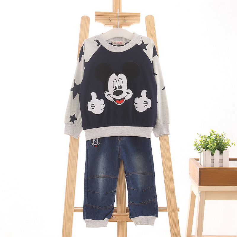 2015 spring and autumn mickey and minnie t shirt jeans baby boys clothes