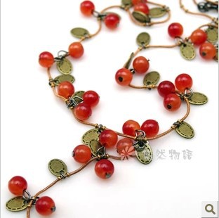 RN 0331 Fashion Jewelry For Women Korean Fashion Vine Red Cherry Necklace