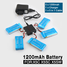 NEW Syma X5 X5C X5SW X5SC X6SW RC Quadcopter Battery 3.7V1200mAh Lipo Battery Spare Parts with 5 in1 cable