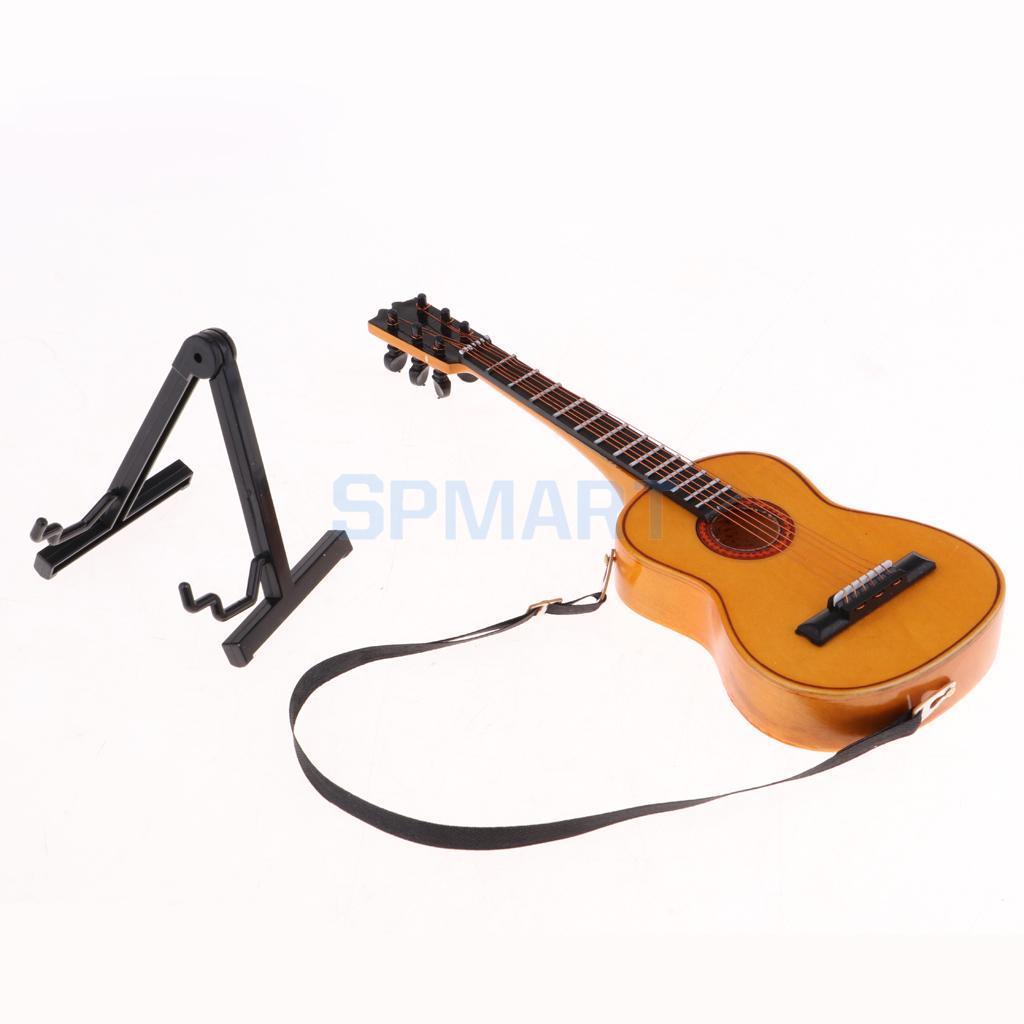 1/6 Wooden Guitar Model With Display Stand For Dollhouse Desk Ornament 1/6 Wooden Guitar Model With Display Stand For Dollhouse Desk Ornament
