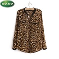 occident style Spring and autumn Women s clothing leopard print chiffon shirt long sleeved blouses S