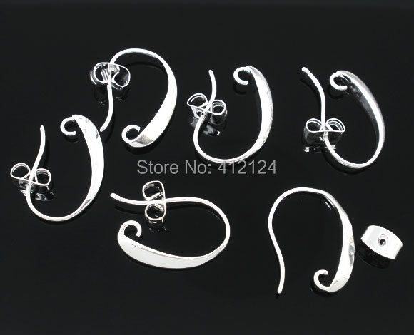 250Pcs Wholesale Silver Plated Earring Findings Copper Ear Wire Hooks with Stoppers Jewelry Making Component 14x18mm