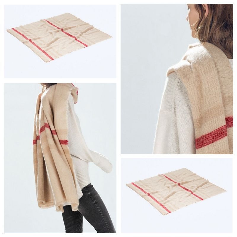 za 2016 font b Tartan b font Scarf Winter Plaid Scarf Beige Women Cozy Checked Blanket