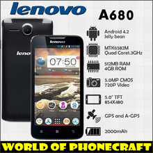 Lenovo A680 MTK6582m Cheap Quad Core Phone 512M RAM 4G ROM 5 inch Singlel Cameras 5MP Android mobile Phone Singapore Post