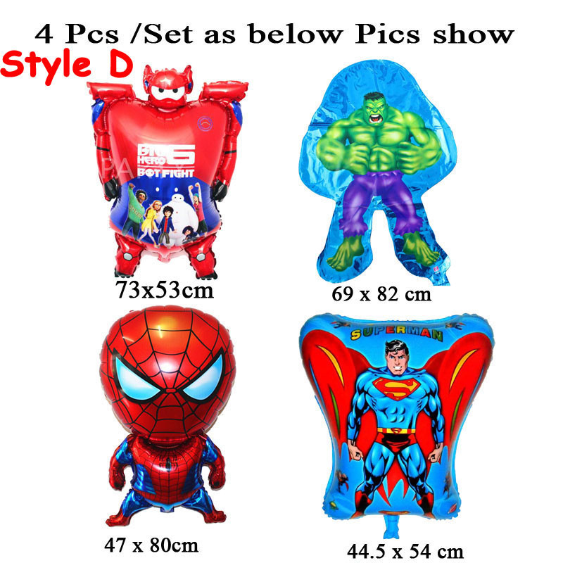 4PCS Free Shipping Sketch spiderman superman baymax hulk Aluminium Foil Balloons Helium Balloon Kids Child Birthday Gifts