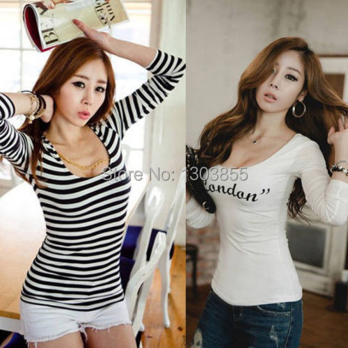 2014 New Korean Fashion Women Loose Scoop Cotton Tops Long Sleeve Shirt Casual BlouseSize S M