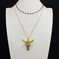 WT N689 Hot sale Horn head pendant with new design black beads chain natural resin horn